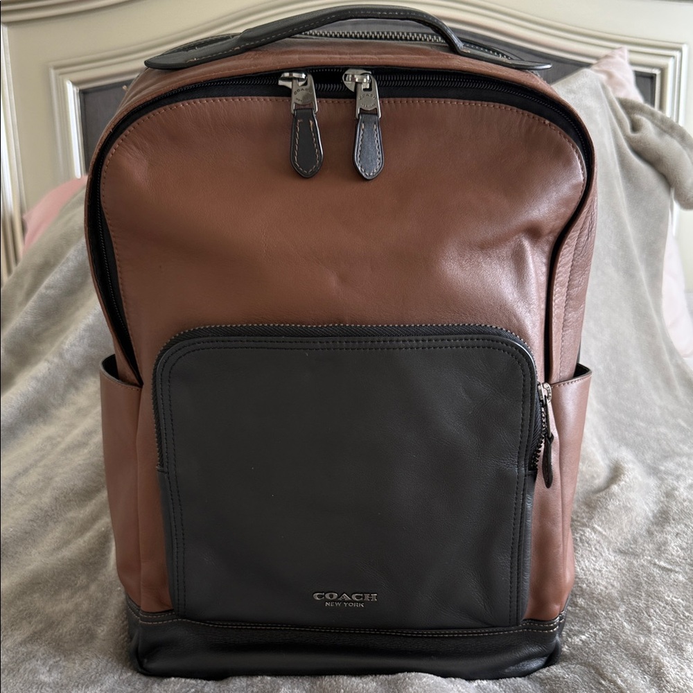 Coach Men's Brown and Black Leather Backpack